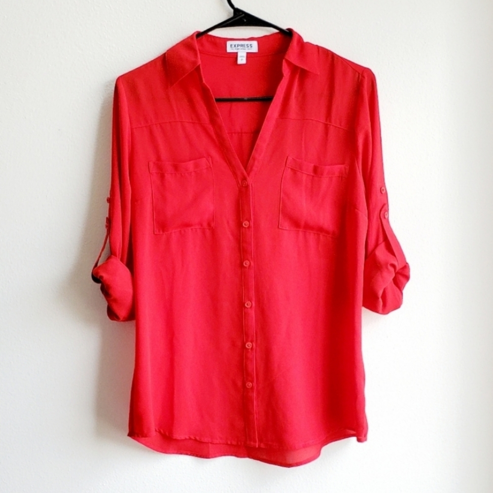 Red V-Neck Portofino Blouse - Express